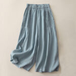 Buddha Stones Casual Plain Tucker Pleats Elastic Women's Polyester Wide Leg Pants With Pockets - LightSkyBlue - US8-10，UK/AU12-14，EU40-42 (2XL) - image 17