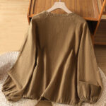 Buddha Stones Casual Plain Button Crew Neck Cotton Polyester Women's Shirt - image 17
