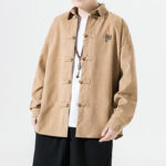Buddha Stones Embroidery Chinese Frog-Button Design Tang Suit Men's Cotton Jacket Shirt - image 13