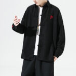 Buddha Stones Embroidery Chinese Frog-Button Design Tang Suit Men's Cotton Jacket Shirt - image 5