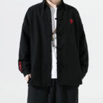 Buddha Stones Embroidery Chinese Frog-Button Design Tang Suit Men's Cotton Jacket Shirt - image 3
