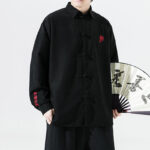 Buddha Stones Embroidery Chinese Frog-Button Design Tang Suit Men's Cotton Jacket Shirt - image 7