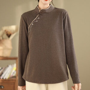Buddha Stones Frog-button Cotton Women's Embroidered Flowers Shirt - SaddleBrown - US8-10，UK/AU12-14，EU40-42 (2XL) - image 1