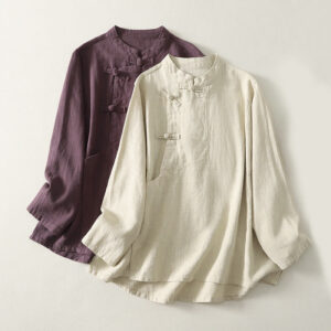 Buddha Stones Casual Plain Frog-buttons Cotton Women's Shirt - image 1