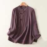 Buddha Stones Casual Plain Frog-buttons Cotton Women's Shirt - Purple - US8-10，UK/AU12-14，EU40-42 (2XL) - image 2