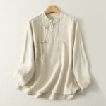 Buddha Stones Casual Plain Frog-buttons Cotton Women's Shirt - Beige - US8-10，UK/AU12-14，EU40-42 (2XL) - image 7