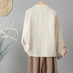Buddha Stones Embroidery Flower Design Frog-buttons Cotton Women's Shirt - image 2