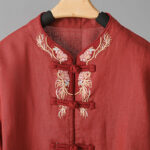 Buddha Stones Embroidery Flower Design Frog-buttons Cotton Women's Shirt - image 18