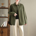 Buddha Stones Casual Plain Buttons Cotton Women's Shirt With Pockets - image 2