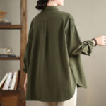 Buddha Stones Casual Plain Buttons Cotton Women's Shirt With Pockets - image 6
