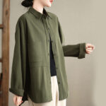 Buddha Stones Casual Plain Buttons Cotton Women's Shirt With Pockets - image 3