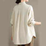 Buddha Stones Casual Plain Buttons Cotton Women's Shirt With Pockets - image 9