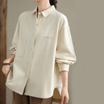 Buddha Stones Casual Plain Buttons Cotton Women's Shirt With Pockets - image 8