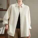 Buddha Stones Casual Plain Buttons Cotton Women's Shirt With Pockets - image 11