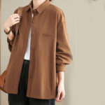Buddha Stones Casual Plain Buttons Cotton Women's Shirt With Pockets - image 14