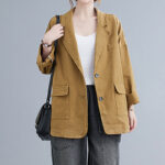 Buddha Stones Retro Solid Color Women's Cotton Blazer Jacket With Pockets - image 6