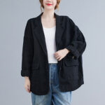 Buddha Stones Retro Solid Color Women's Cotton Blazer Jacket With Pockets - image 15