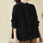 Buddha Stones Solid Color Women's Cotton Buttons Jacket With Pockets - image 4