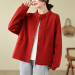 Buddha Stones Solid Color Women's Cotton Buttons Jacket With Pockets - image 10