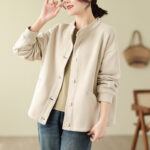 Buddha Stones Solid Color Women's Cotton Buttons Jacket With Pockets - image 15