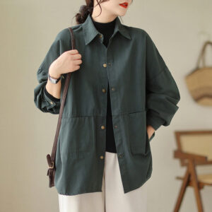 Buddha Stones Casual Solid Color Women's Jacket With Pockets - DarkSlateGray - US14，UK/AU18，EU46 (2XL) - image 1