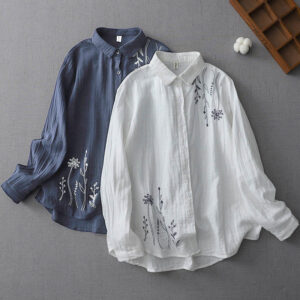 Buddha Stones Fall Dandelion Flower Buttons Long Sleeve Women's Cotton Shirt - image 0
