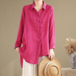 Buddha Stones Irregular Design Buttons Long Sleeve Women's Cotton Shirt - image 11
