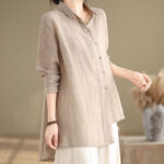 Buddha Stones Irregular Design Buttons Long Sleeve Women's Cotton Shirt - image 21