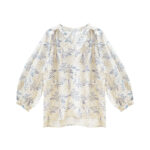 Buddha Stones Blue Beige Flowers Notched Design Long Sleeve Women's Cotton Shirt For Older Adults - image 6