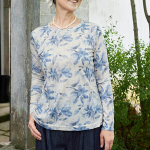 Buddha Stones Fall Blue Floral Women's Long Sleeve T-Shirt  For Older Adults - AliceBlue - US8-10，UK/AU12-14，EU40-42 (2XL) - image 1