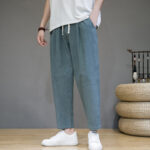 Buddha Stones Casual Pure Color Tapered Design Men's Cotton Linen Drawstring Pants With Pockets - LightSeaGreen - US/UK/AU46，EU56 (5XL) - image 1