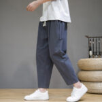 Buddha Stones Casual Pure Color Tapered Design Men's Cotton Linen Drawstring Pants With Pockets - image 12