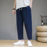 Buddha Stones Casual Pure Color Tapered Design Men's Cotton Linen Drawstring Pants With Pockets - MidnightBlue - US/UK/AU46，EU56 (5XL) - image 8