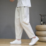 Buddha Stones Casual Pure Color Tapered Design Men's Cotton Linen Drawstring Pants With Pockets - image 16
