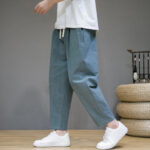 Buddha Stones Casual Pure Color Tapered Design Men's Cotton Linen Drawstring Pants With Pockets - image 2