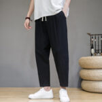Buddha Stones Casual Pure Color Tapered Design Men's Cotton Linen Drawstring Pants With Pockets - Black - US/UK/AU46，EU56 (5XL) - image 4