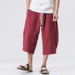 Buddha Stones Summer Casual Simple Plain Design 7-8 Length Men's Drawstring Pants With Pockets - Crimson - US/UK/AU46，EU56 (5XL) - image 5