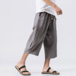Buddha Stones Summer Casual Simple Plain Design 7-8 Length Men's Drawstring Pants With Pockets - image 2