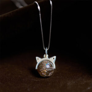 Buddha Stones 925 Sterling Silver Natural Black Quartz Super Seven Crystal Cat Necklace Pendant - 10mm+0.8mm Chain - image 1