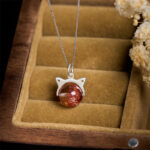 Buddha Stones 925 Sterling Silver Natural Gold Fireworks Super Seven Crystal Cat Necklace Pendant - image 2