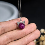 Buddha Stones 925 Sterling Silver Natural Deep Purple Fireworks Super Seven Crystal Cat Necklace Pendant - image 5