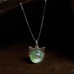 Buddha Stones 925 Sterling Silver Natural Green Lepidolite Cat Protection Necklace Pendant - 10mm+0.8mm Chain - image 1