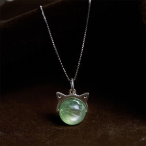 Buddha Stones 925 Sterling Silver Natural Green Lepidolite Cat Protection Necklace Pendant - 10mm+0.8mm Chain - image 1