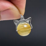 Buddha Stones 925 Sterling Silver Natural Golden Lepidolite Cat Prosperity Necklace Pendant - image 6