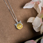 Buddha Stones 925 Sterling Silver Natural Golden Lepidolite Cat Prosperity Necklace Pendant - image 3