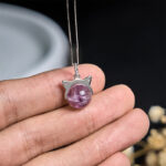 Buddha Stones 925 Sterling Silver Natural Rainbow Amethyst Cat Positive Necklace Pendant - image 5