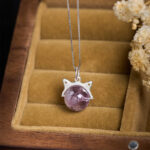 Buddha Stones 925 Sterling Silver Natural Rainbow Amethyst Cat Positive Necklace Pendant - image 2