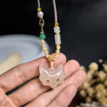 Buddha Stones Fox Mask White Agate Protection Necklace Pendant - image 5