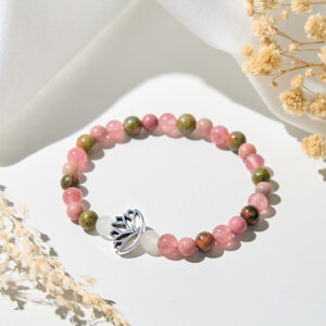 Buddha Stones Rhodonite Unakite Beads Lotus Healing Bracelet - Rhodonite&Unakite(Wrist Circumference: 15-17cm) - image 0