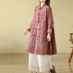 Buddha Stones Frog-button Vine Leaves Women's Coat With Pockets - image 8